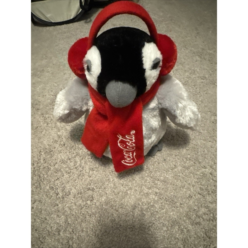 Coca-Cola PENGUIN Plush Bean Bag Beanie Earmuffs And Scarf  RARE SAMPLE TAG